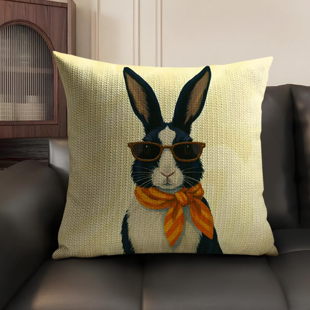 Cute Rabbit Art Cushion Cover Summer Breathable Linen Organic Fabric Double-Sided Printing Sofa Pillow Case Home Decor