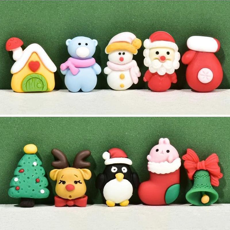 10Pcs Christmas Surprise Blind Bags Luminous Animal Mushroom Figurines Miniature Mystery Bag For Potted Dollhouse Decor