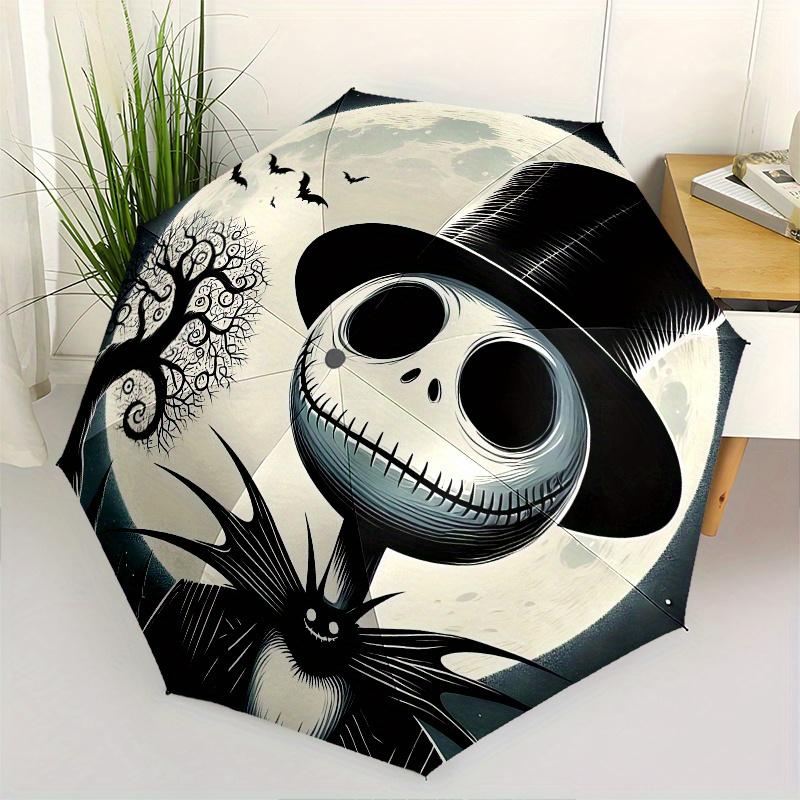 

1 Auto Open Jack Skellington, Halloween Town Themed Colorful 8-rib Portable Umbrella for Men and Women, A Compact Commuting Companion Suitab