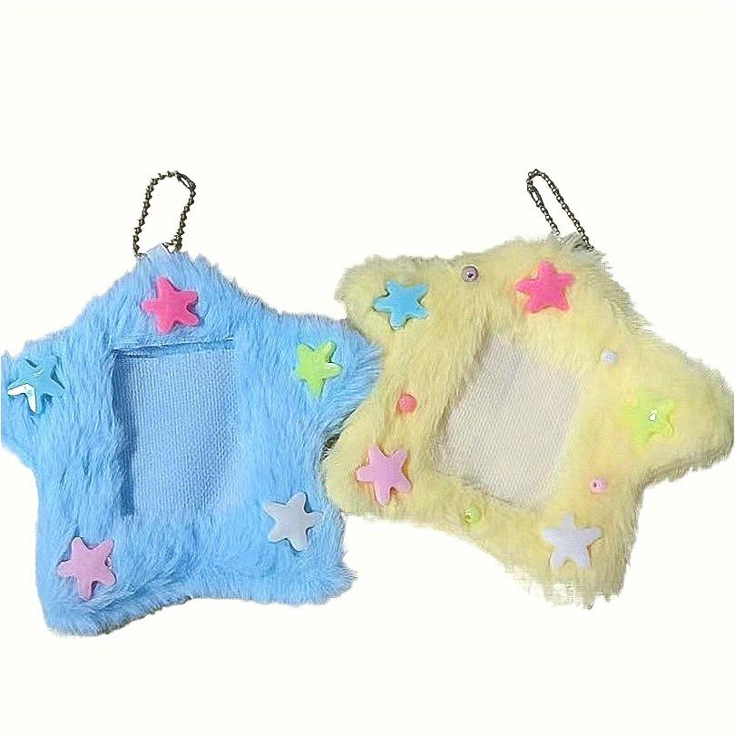 2pcs Star Plush Photo Clips, Random Star Colors, Cute Korean Style with Hanging Ring, Fluffy Design for Photos & Card Holders