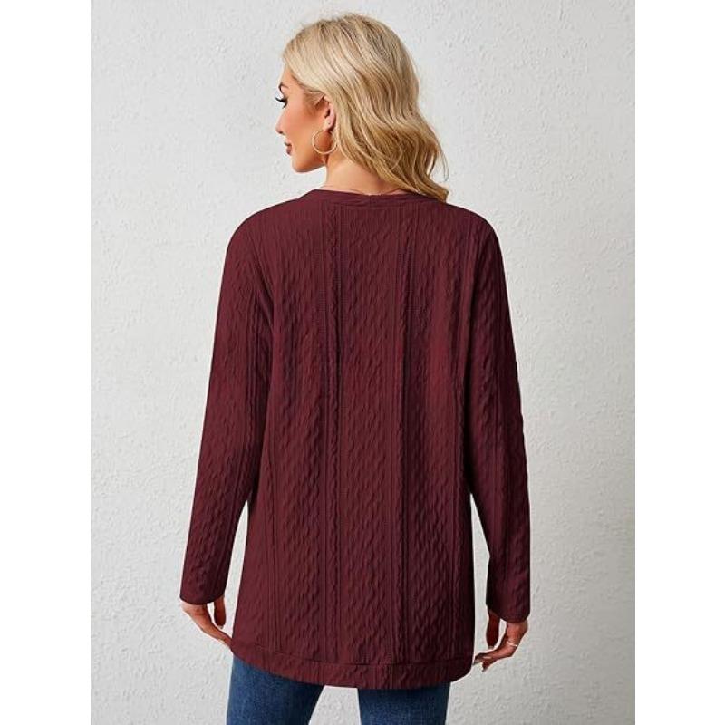 YYFS Women's Fashion Casual Fall Winter Solid Color Print Long Sleeve Sweaters