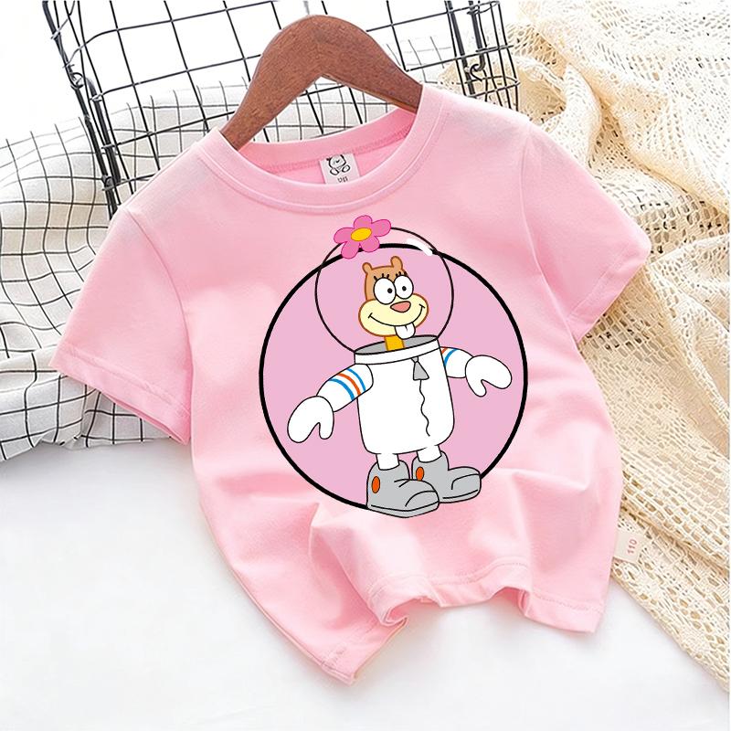 Cute SpongeBobs T-shirt Kids Anime Round Role Boys Girl Toddler Cotton Streetwear Tees Casual Short Sleeve Childern Clothes Tops