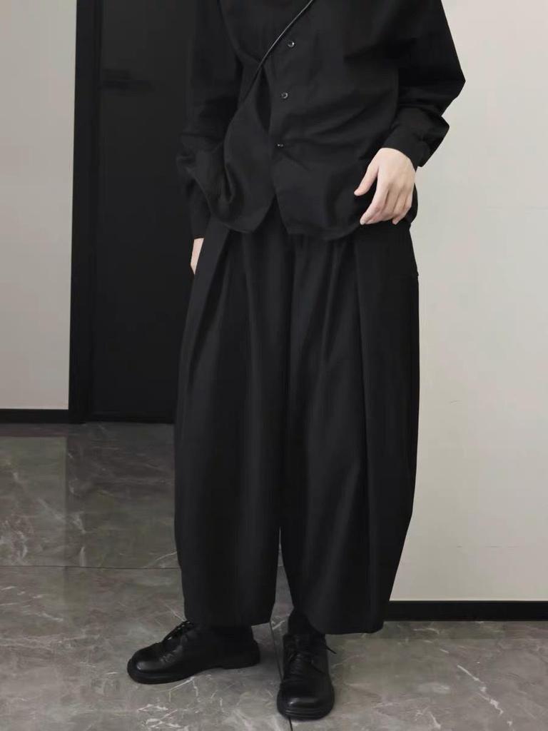 Women's Casual Wide-Leg Lantern Pants - Dark Design, Slimming, Nine-Point, Spring & Autumn Wear.