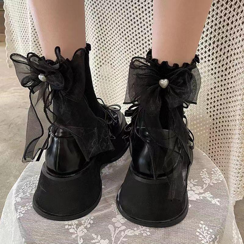 

Японские милые носки-гольфы с бантом и сердечком в стиле Лолита для девочек - Весна/Лето Милый стиль JK One Size чёрный