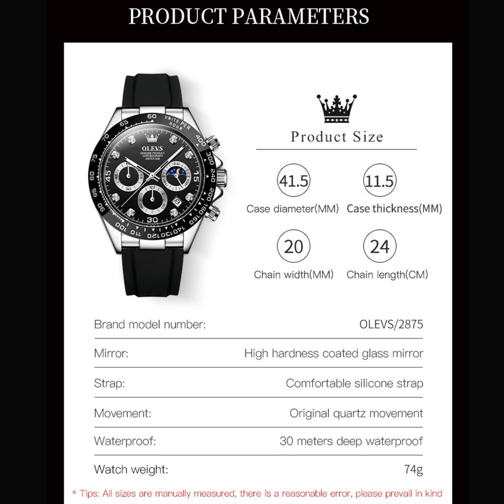 OLEVS Módní hodinky na paži Sportovní hodinky Populární módní značka Hodinky Ciferník Černý Japonský Quartz Silikonový pásek Stopky Datum Vodotěsné hodinky