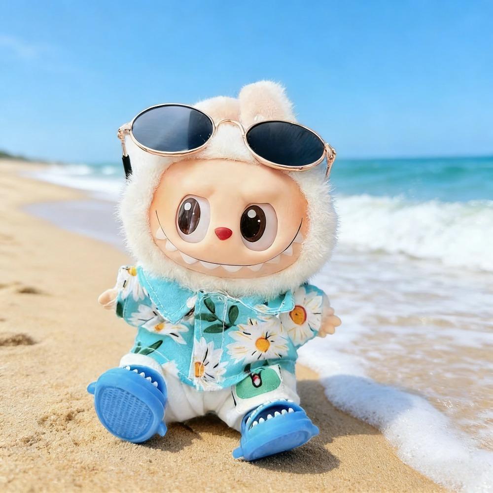 For 15/17cm Labubu Clothes summer Beach Suit Set labubu Doll BOY Seaside vacation clothing Outfit DIY replacement Accessories