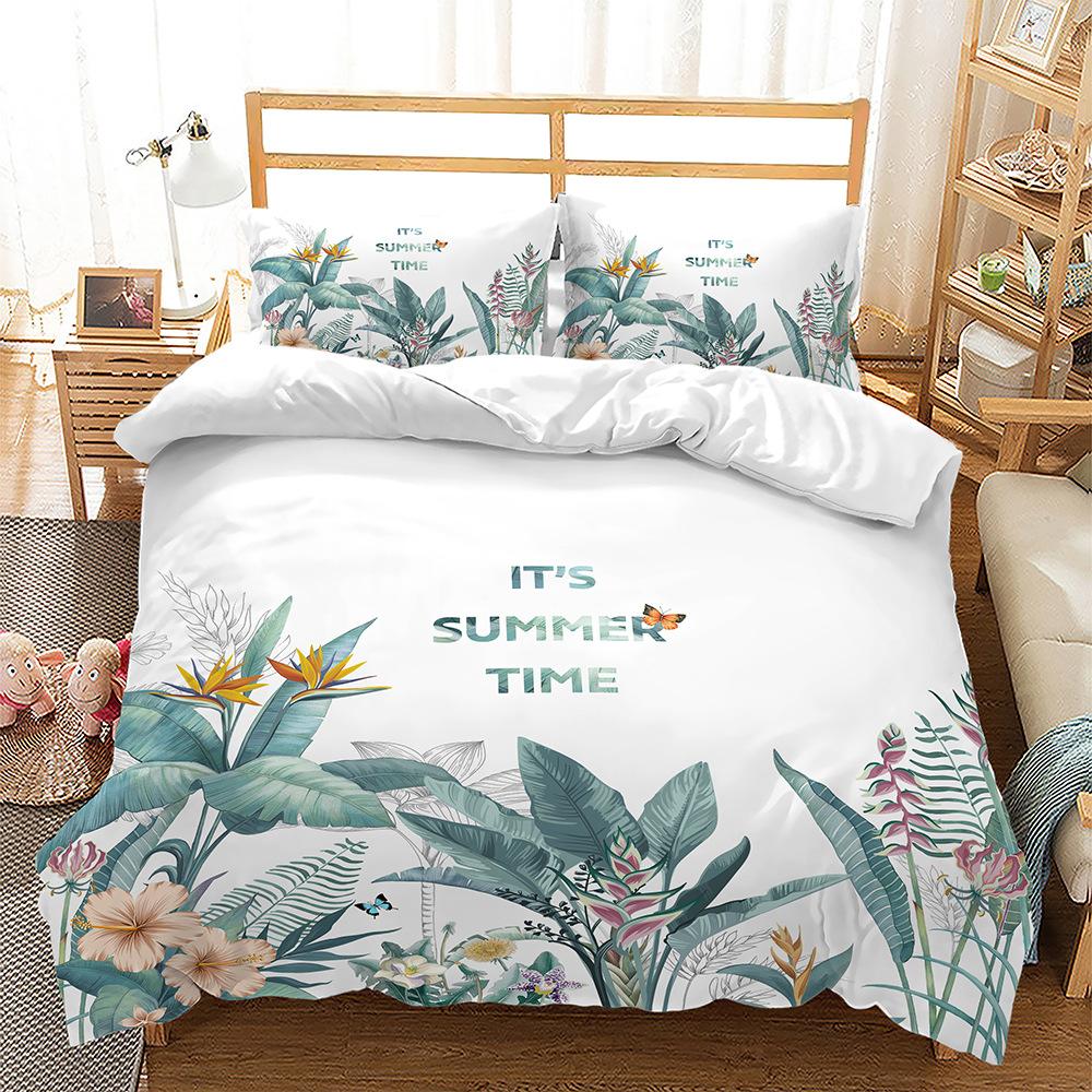 3D Summer Seaside Bedding Set Palm Leaf Plant Duvet Cover Pillowcase 2/3 AU/DE/US/UK/EU Full-size Home Decoration