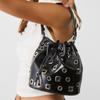 Fashion Rivet Bucket Bag Punk-style Fringes Beads Decor Underarm Bag Street Party Womens' Drawstring Design Large Handbag