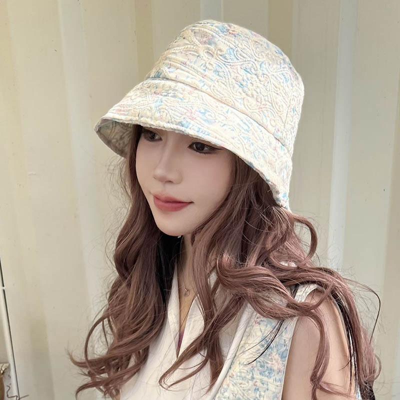 

Summer Womens Bucket Hat With Embroidered Print For Casual Beach And Sun Protection Pink