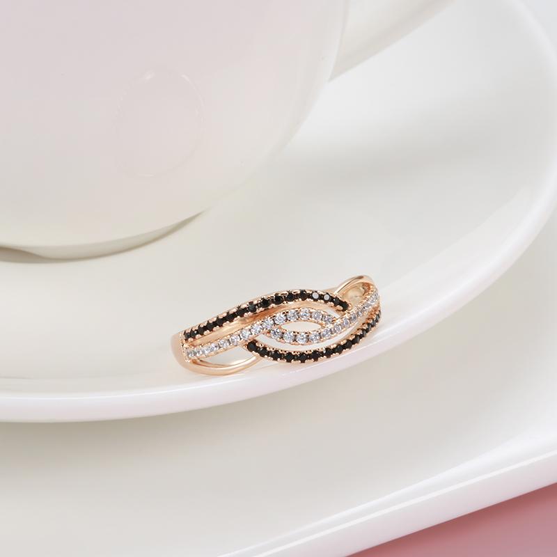 Trendy Full Black With White Natural Zircon Rings For Women Fine  Rose Gold Color Geometric Daily Accessories Jewelry