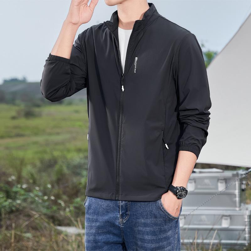 Stehkragen Eisseide Sonnenschutzkleidung für Herren im Sommer, Dünner Stil Sonnenschutzkleidung, Große Größe Schnelltrocknend Dünner Stil Atmungsaktive Jacke