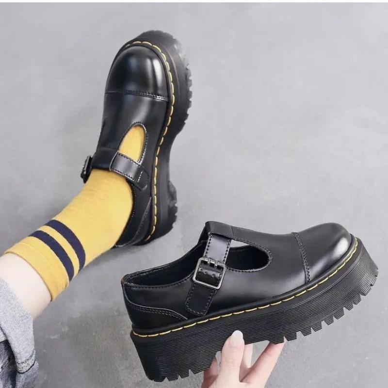 Martin Boots Platform Lettering Mary Jane Women's Shoes, Genuine Leather Low-top Small Leather Shoes, First Layer Crazy Horse Brown