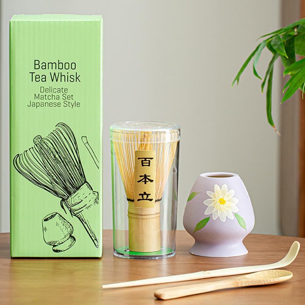 

4PCS Bamboo Ceramic Matcha Whisk Set Food Grade Green Tea Whisk Japanese Chasen Stirring 3