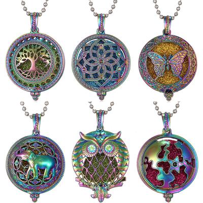 2pcs New Colorful Aromatherapy Necklace Vintage Flower Butterfly Tree Owl Essential Oil Diffuser Necklace Perfume Lockets Pendants