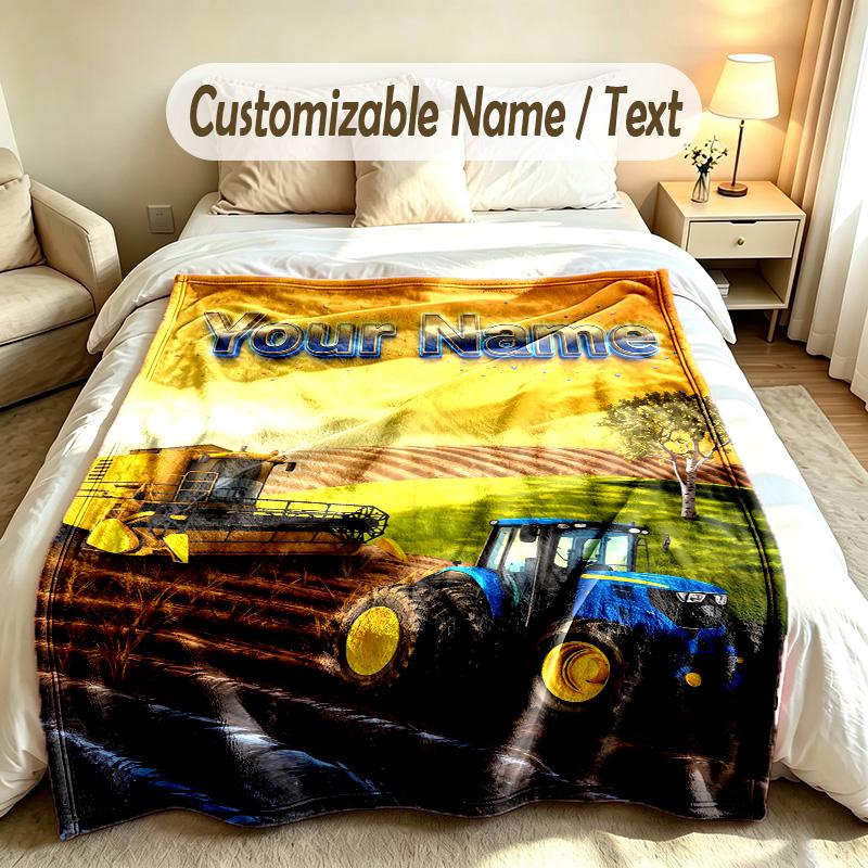 Farm Country Theme Custom Blanket Personalized Name & Text Customized Soft Warm Throw Blanket Home Decor
