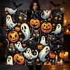 Of Cute Pumpkin And Pattern, Suitable for All Seasons, Cute Flat Design. Flannel Blanket, Skeleton Blanket, Grim Reaper Decor, Goth Blanket, Throw Bla