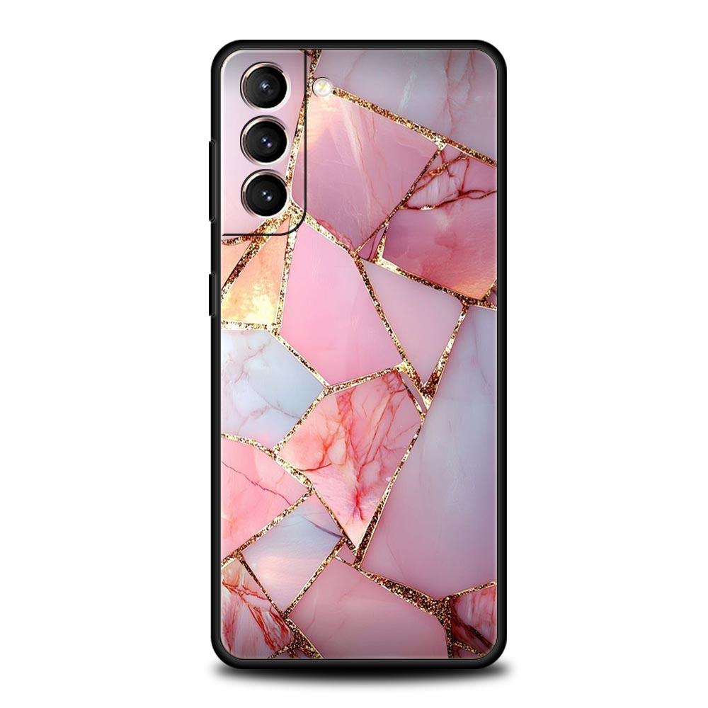 Fashion Gold Pink Marble Phone Case For Samsung Galaxy S26 Ultra S25 Plus S24 FE S23 S22 5G S21 S20 Cover Black Soft
