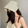 Solid Color Women Striped Fisherman Hat Ribbon Sunshade Hat Casual Bucket Hat  Beach