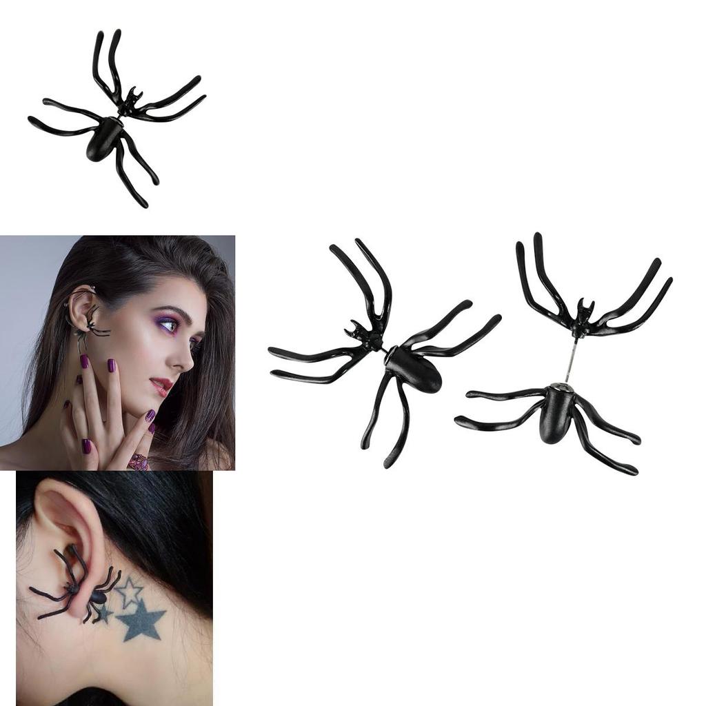 Punk Black Spider Ear Cuffs With Front And Back Studs For Women