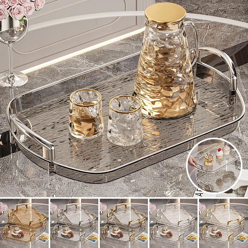 Clear Plastic Serving Tray PET Material with Handles Versatile Dining Tea Serving Platter for Home Restaurant Cafe Decorate