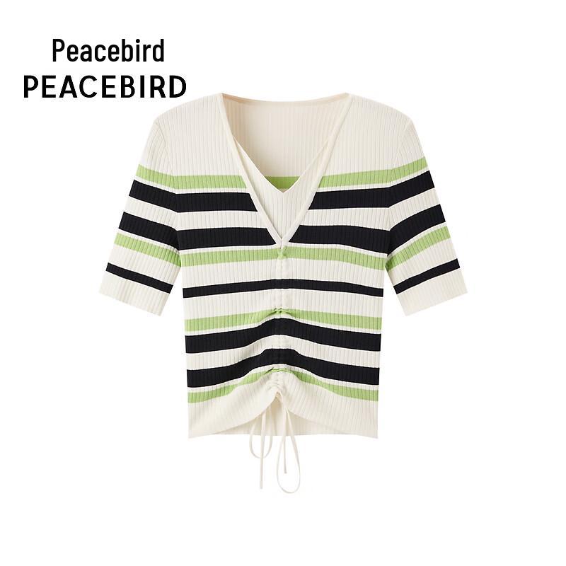 

Женский полосатый трикотажный топ с коротким рукавом и облегающим силуэтом от PEACEBIRD S