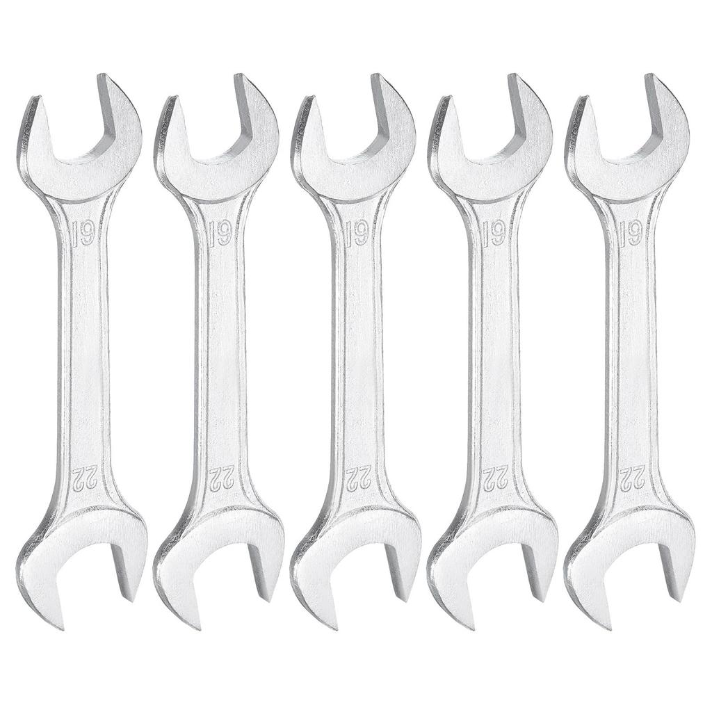 uxcell Set Double 19mm x 22mm 15 Degree Offset Small Flat Head Galvanization Spanner for Auto Repair and Furniture Assembly 5-Piece Open-End Wrench,