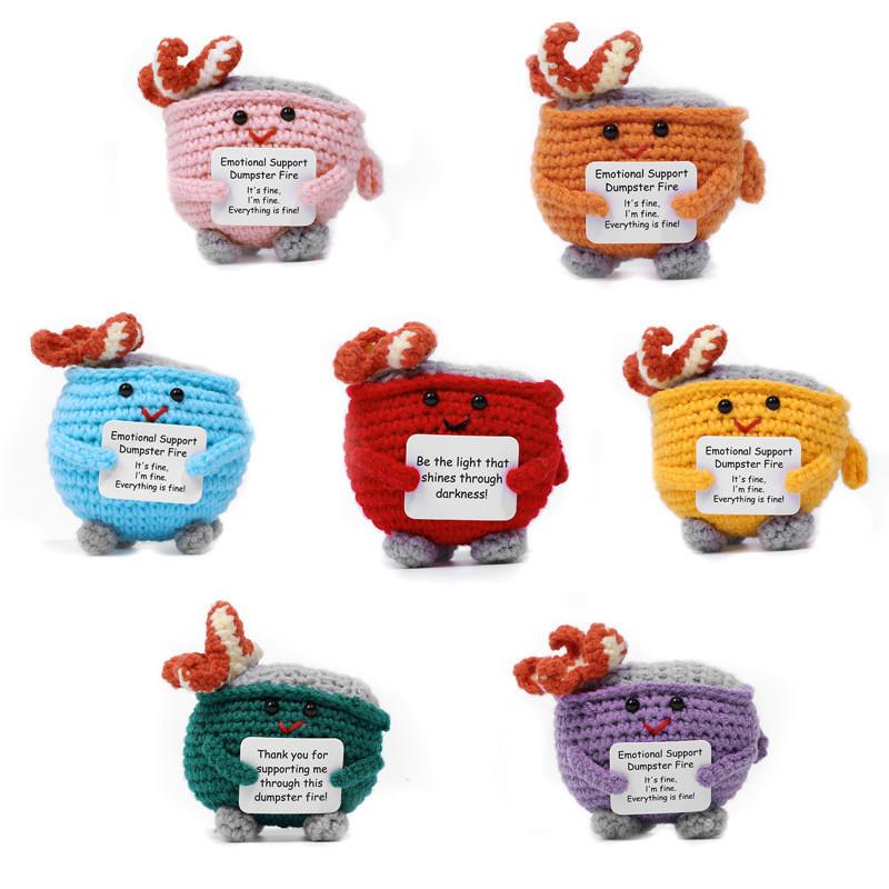 Adorable Handcrafted Crochet Emotion Support Plush Garbage Bin Decorative Figure Gift In Vibrant Colors For Modern Home Decor