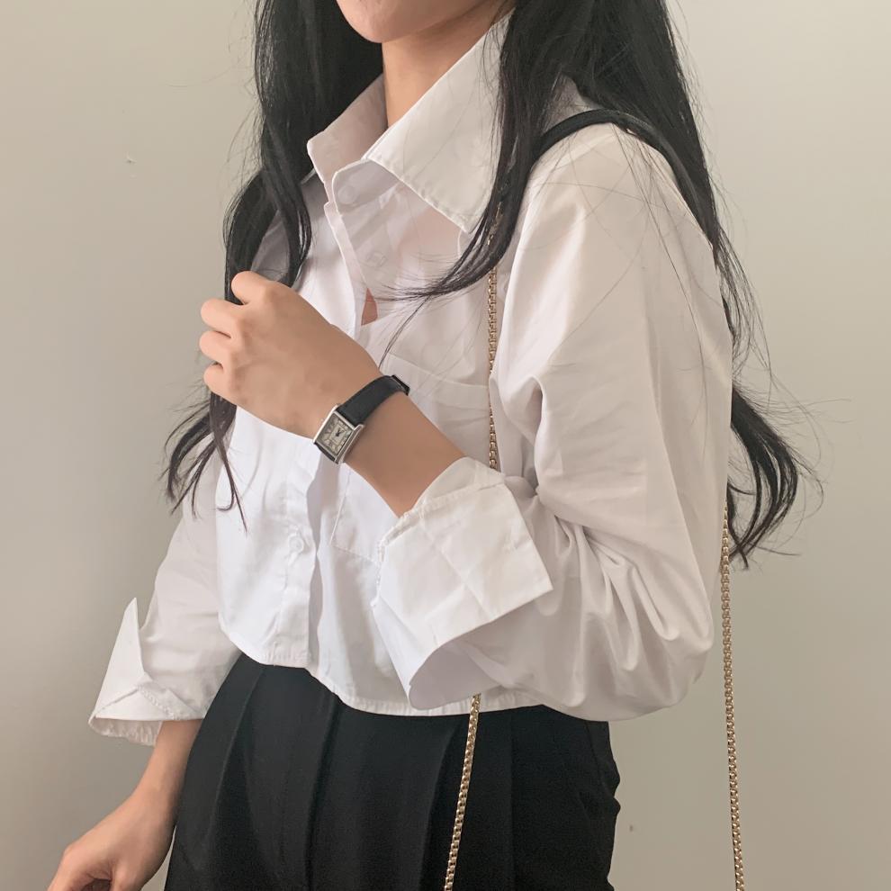 Ladies' Shirt Comfortable and Versatile Early Fall Short Section Inside The White Shirt Female Long-sleeved Shirt Temperament Elegant Fashion Top
