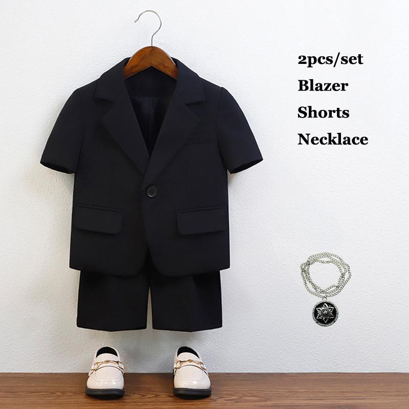 Children Casual Summer Short-sleeved Suit Set Boy's Handsome Photography Catwalk Performance Costume Kids Blazer Shorts Outfit