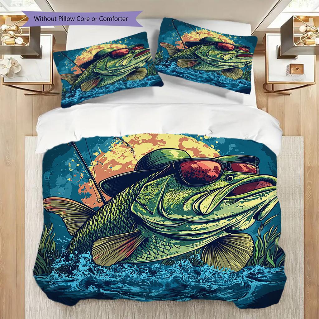 Fish Pattern Bedding Quilt Set Quilt Cover Pillowcase Home Decoration Birthday Gift (1 * duvet cover + 2 * pillowcase, without core)