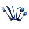 Travel Flatware Set Resuable Glossy Blue 18/8 Stainless Steel Cutlery Set Dinnerware Tableware Set Fork Teaspoon with Metal Straws Black Pouch