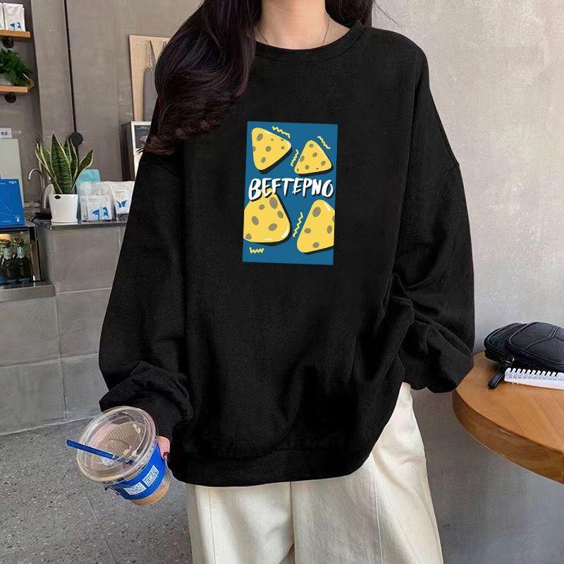 

Черная футболка Весенне-осенний свитер Студентка Тонкая свободная и универсальная нижняя рубашка с длинными рукавами Топ Корейская версия Ins Trend XXL