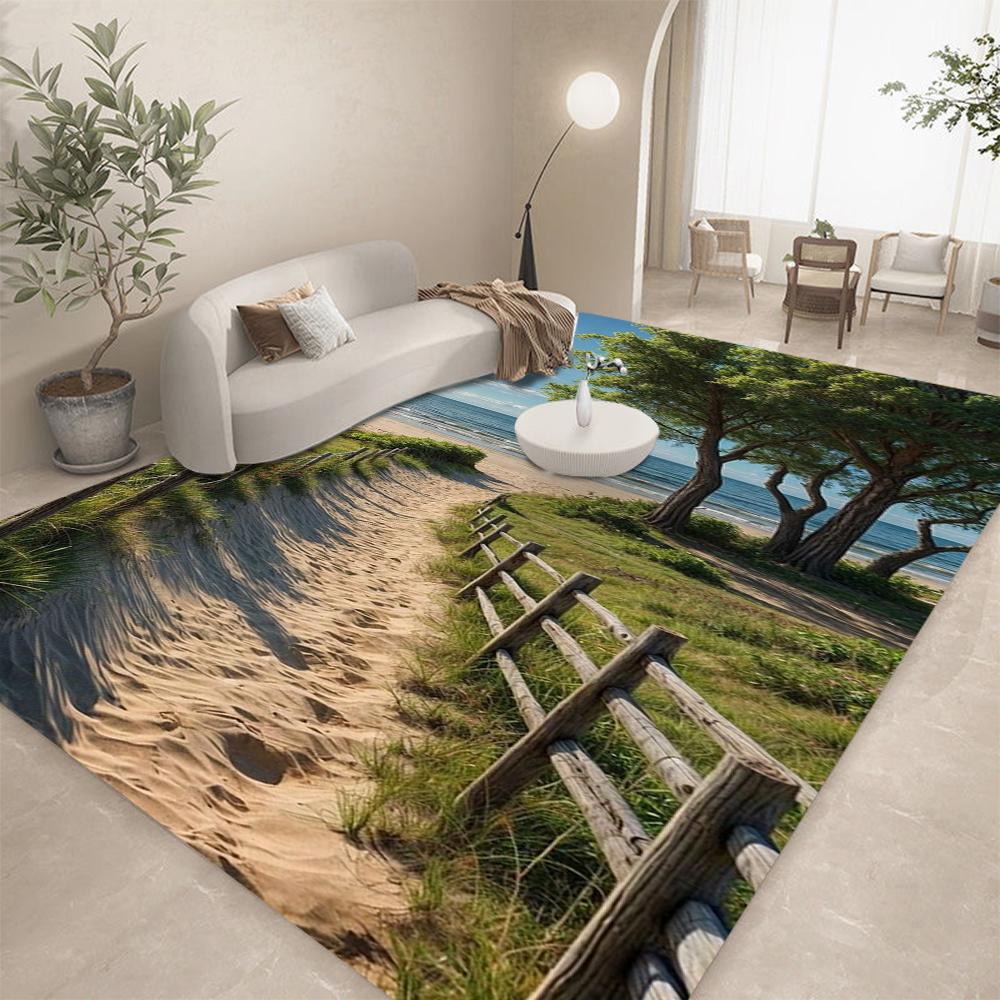3D Seaside Landscape Carpet Premium Carpet Mat Rug for Home Decoration | Non-slip Floor Carpet for Living Room & Bedroom