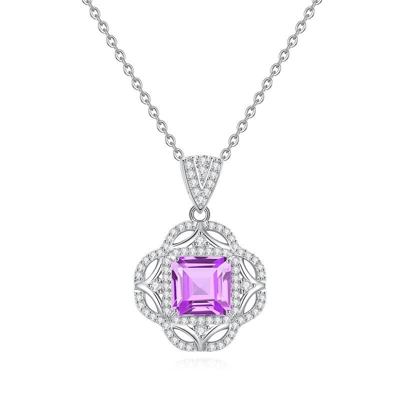 S925 sterling silver necklace cross-border e-commerce luxury inlaid with diamonds, natural crystal stone, high-end pendant, daily jewelry gift