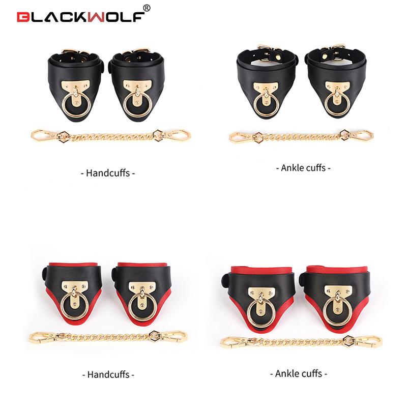 Наручники и ножные кандалы из натуральной кожи BLACKWOLF, БДСМ-игрушки для пар, Игрушка для секса, Роскошное качество для взрослых игр Black handcuff