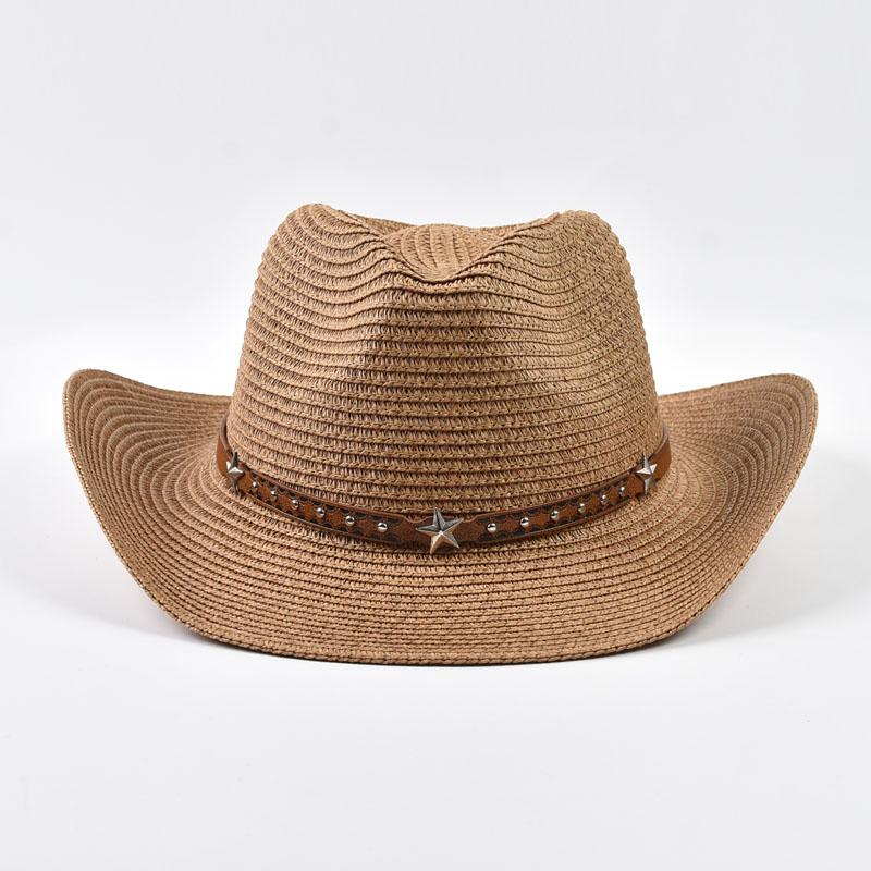 Womens Straw Western Cowboy Hat Foldable Wide Brim Summer Sun Hats Outdoor Vacation Beach Cowgirl Hat