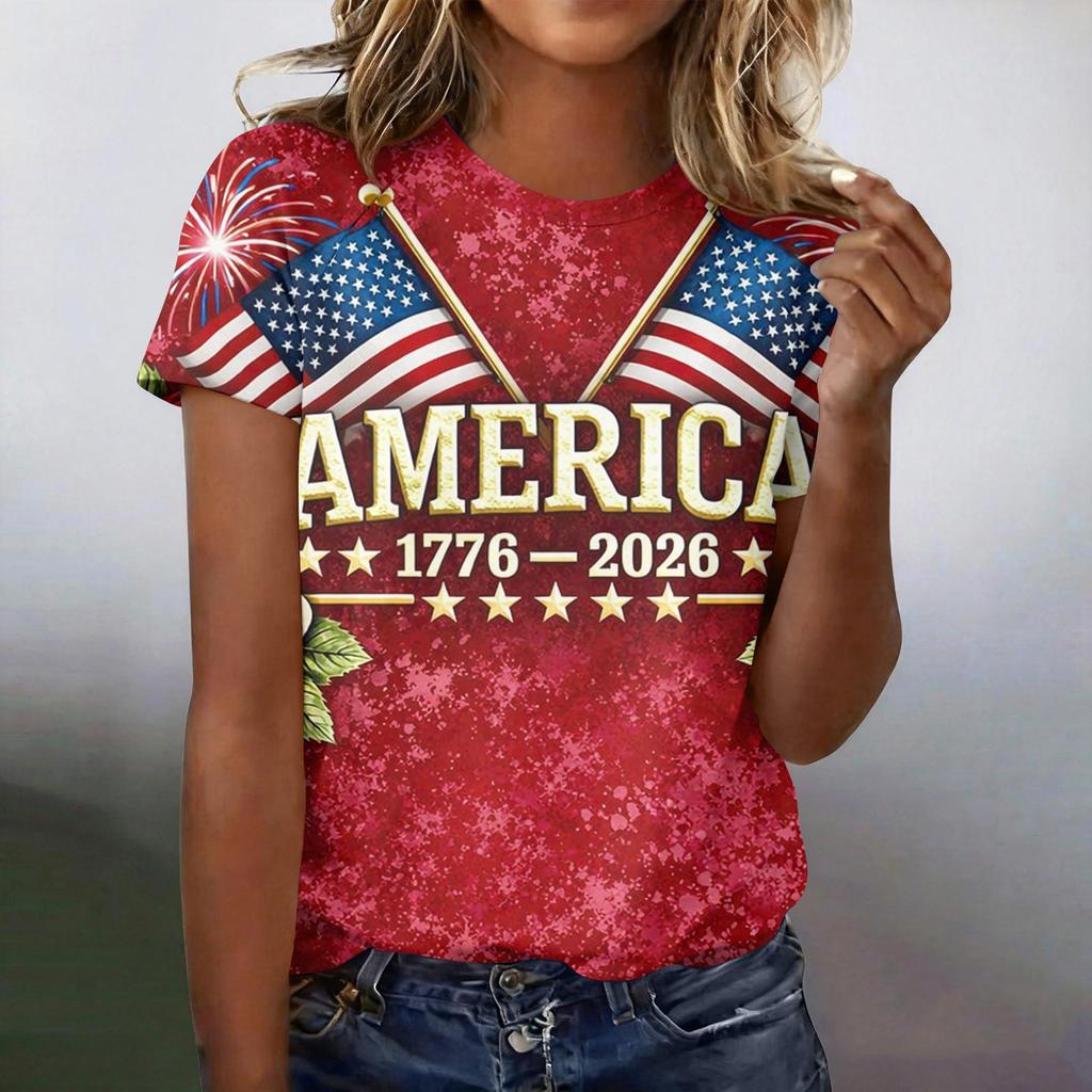 Women's Casual Fashion Short-Sleeve Raglan Sleeve Printed T-Shirt Top