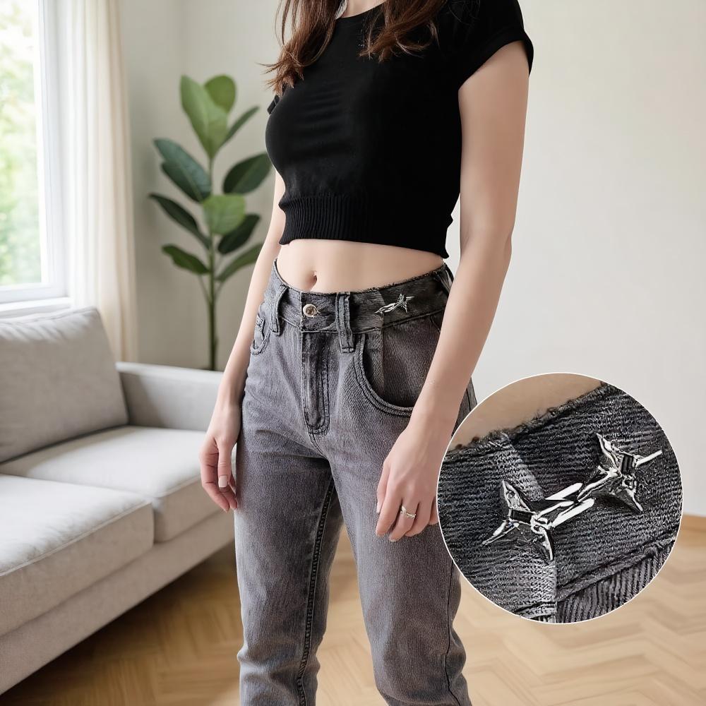 Temperament Four Pointed Star Jeans Buttons Fixed Waist Tightening Tool Waist Buckle Adjustable Pants Pins Scarf Fastening