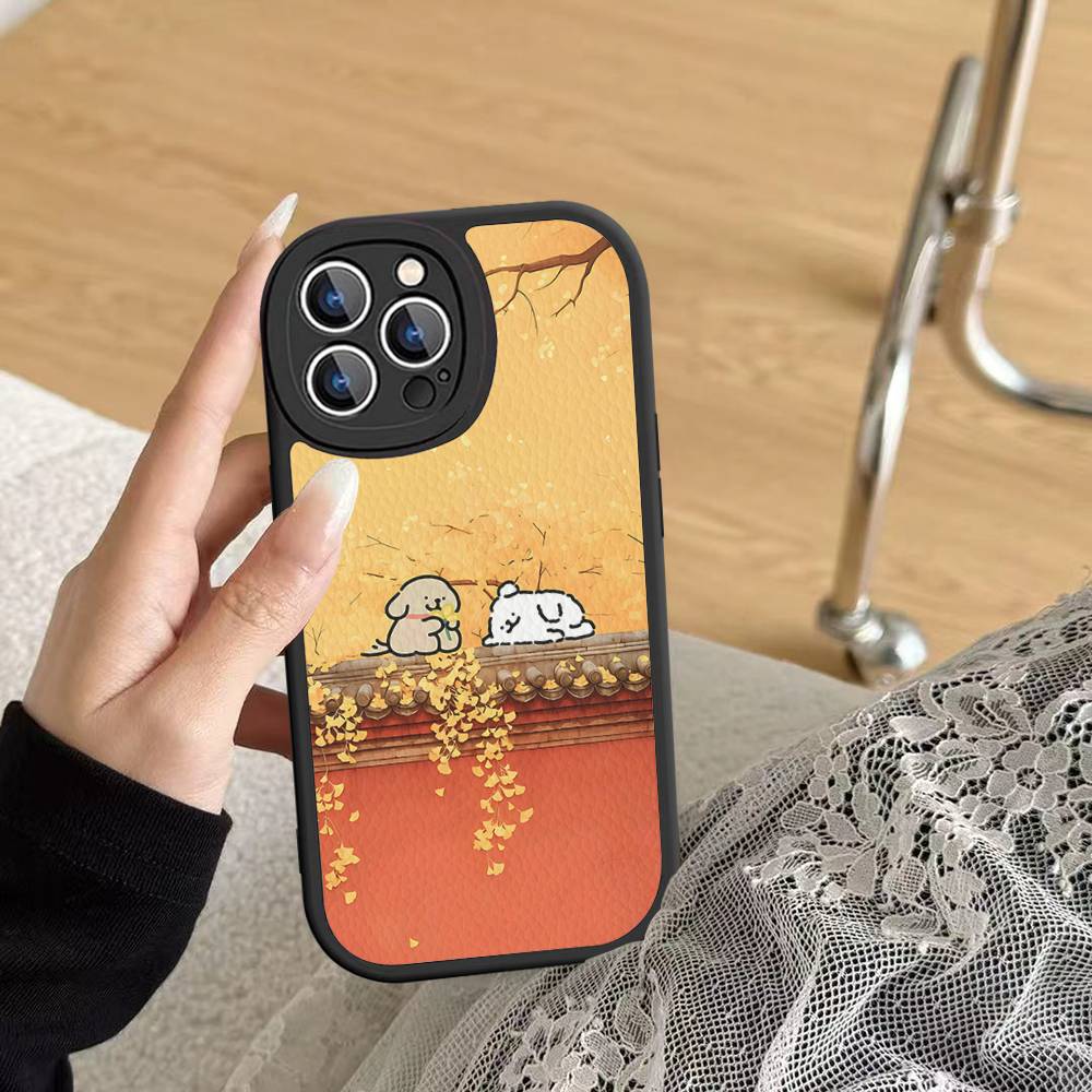 Line CARTOON P-PuppyS PU Leather Phone Case For IPhone 16 15 14 13 12 11 Pro Max Plus Back Fundas