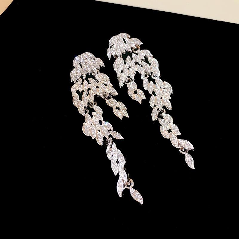 Silver Needle Diamond Flower Water Drop Tassel Earrings Exaggerated Earrings Light Luxury Premium Earrings Women