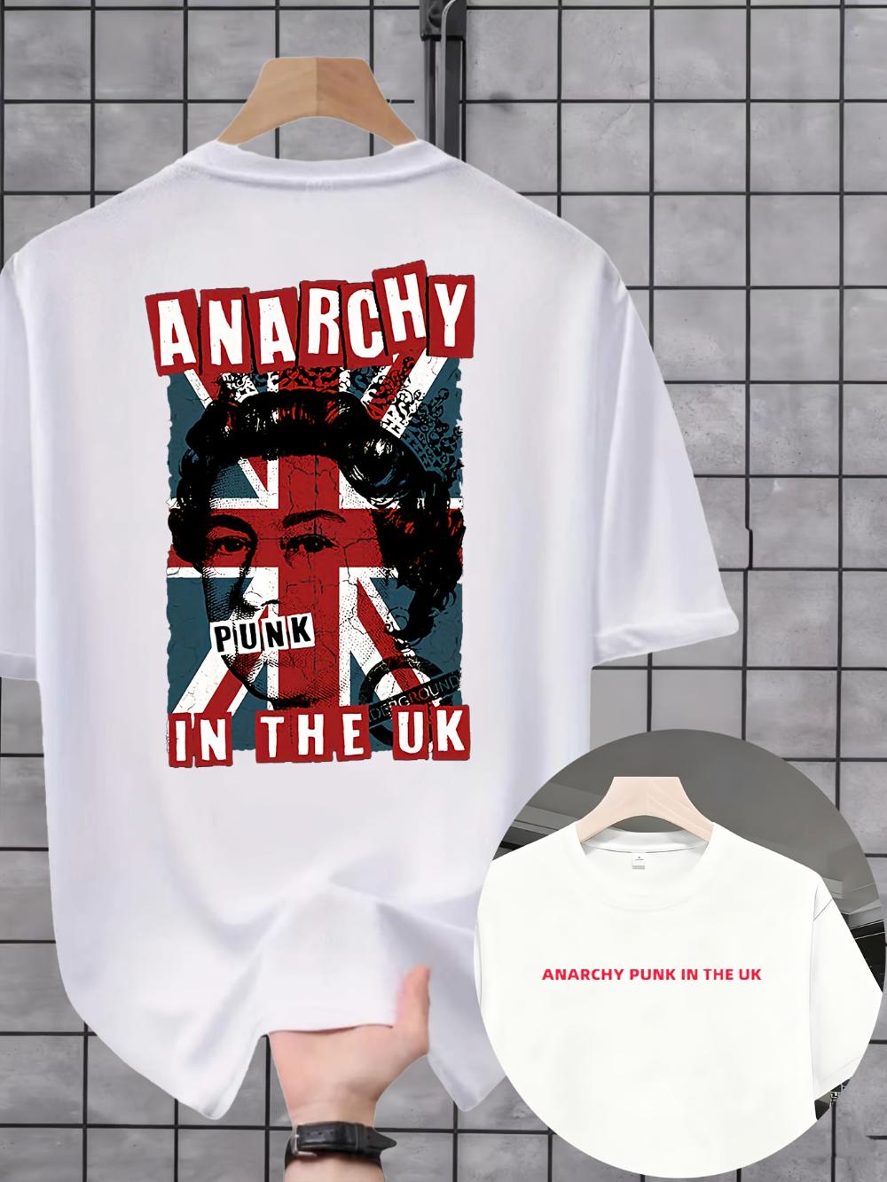 British Punk Style T-shirt in Red and Blue with Flag and Portrait ANARCHY PUNK IN THE UK Retro Punk Style S разноцветный