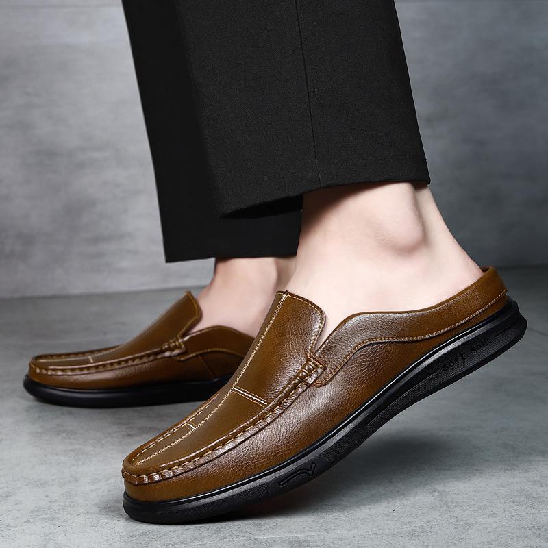 Fashion Italian Men Casual Leather Flats Fashion Flat Designer Genuine Leather Brand Loafers Soft Bottom Walking Shoes Plus Size 38-47