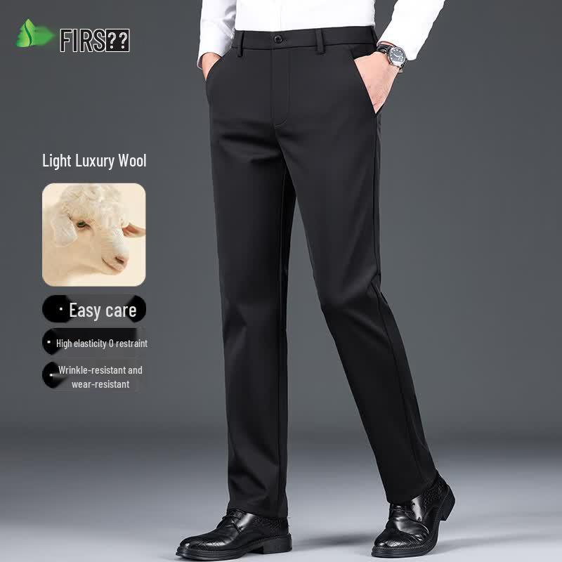 Men's Wool Blend Straight-Leg Casual Pants