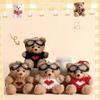 Lovely Goggles Pilot Bear Keychain Pearl Hanging Rope Plush Bear Key Ring Heart Pink Stuffed Animal Pendant Backpack