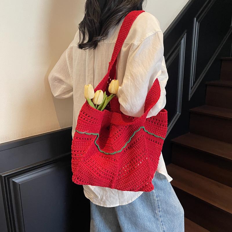Exquisite Fashion Hand-knitted Hollow Women's Tote Bag New Casual Versatile Shoulder Bag Shopping Bag