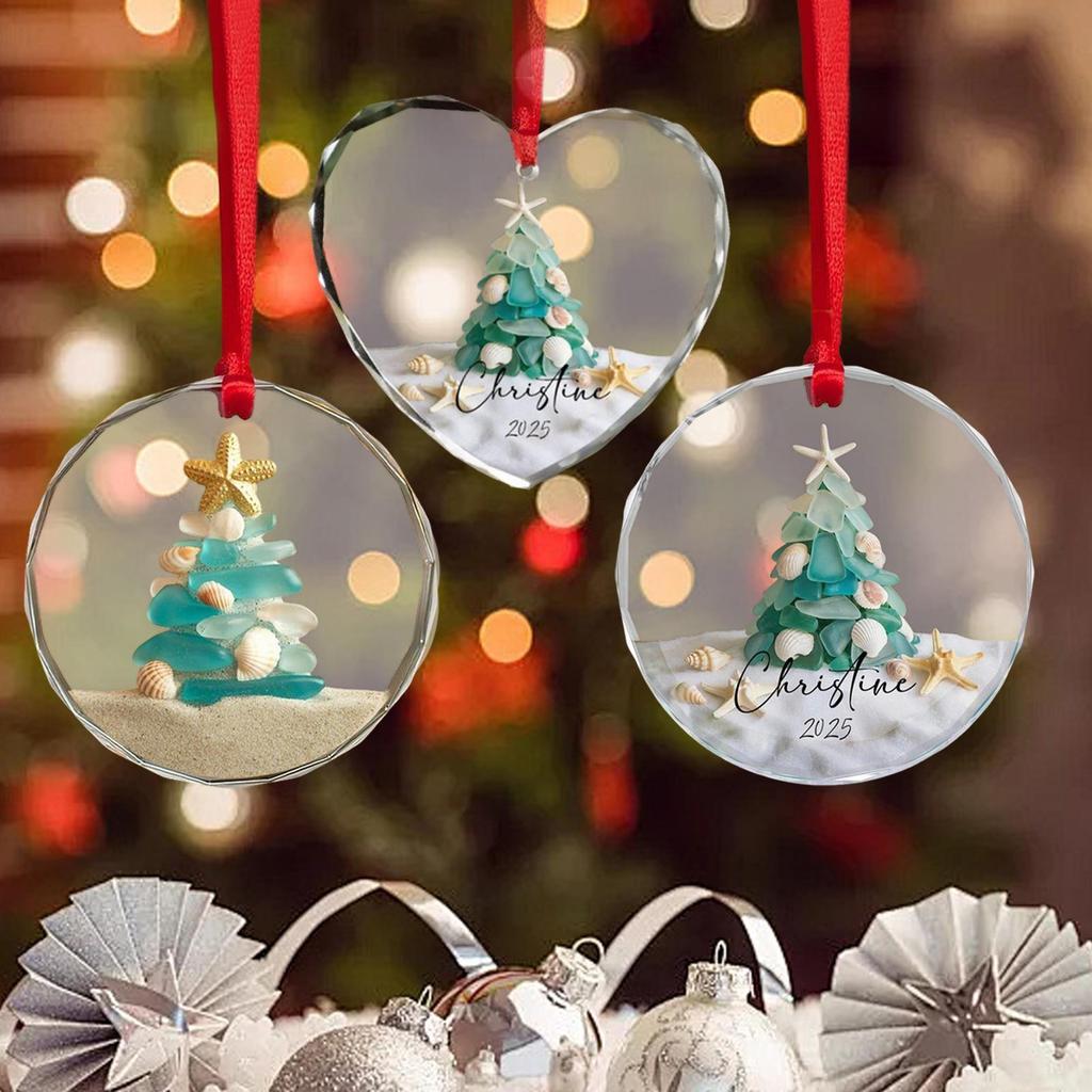 Beach Christmas Ornaments Handmade Sea Glass Pendants Decorative Keepsake Charm with Rope for Bedroom Porch Garden Window Door