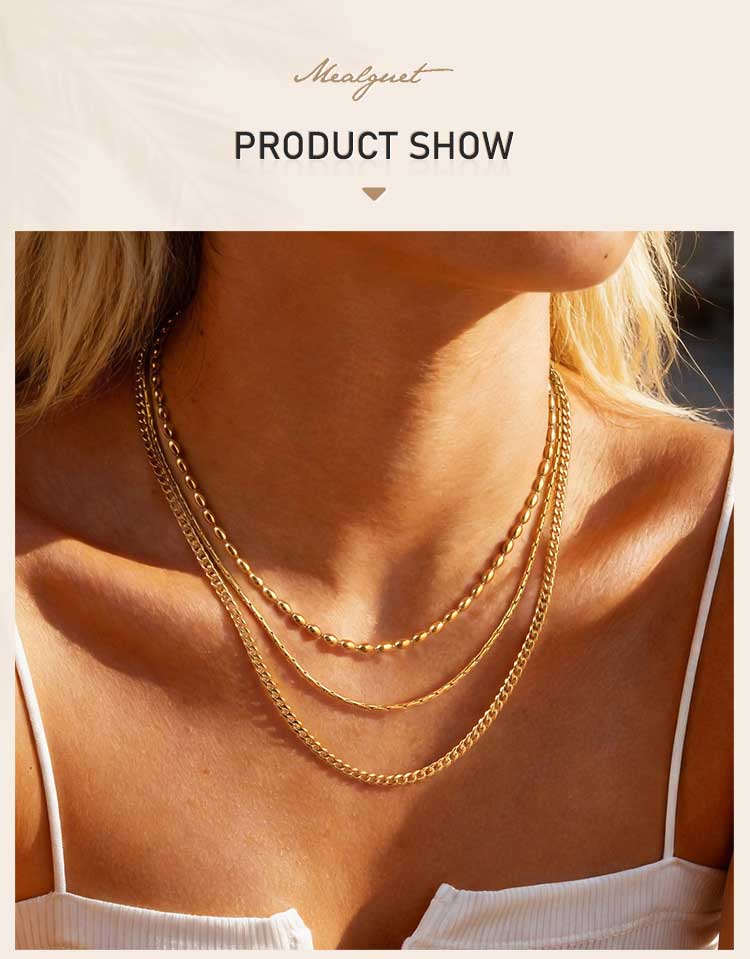 Collar de Cadena para Mujer Impermeable Chapado en Oro Multiestilo Cadena de una Sola Perla Joyería para Superponer Acero Inoxidable Libre de Manchas