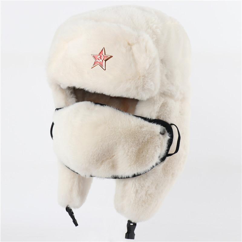 Russian Soviet Military Cap Trapper Hat Ushanka Russian Fur Hat Thick Warm Plush Earflap for Skiing Hunting