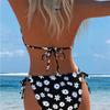 1011 European and American Swimsuit Women's Split Triangular Bikini Flower Print Lace-up Swimsuit Spot Floral