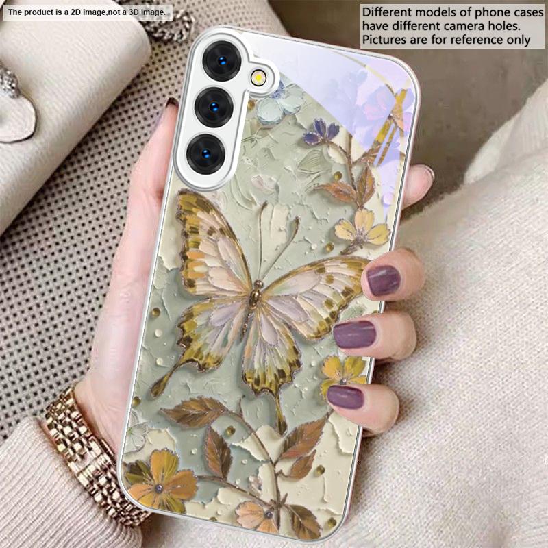 Elegant Pink Butterfly For Samsung S26 S22 S8 S9 S10 S20 Ultra S21 Pro S22 Plus S23 FE S24Ultra S25 Edge S24+ Glass Phone Case